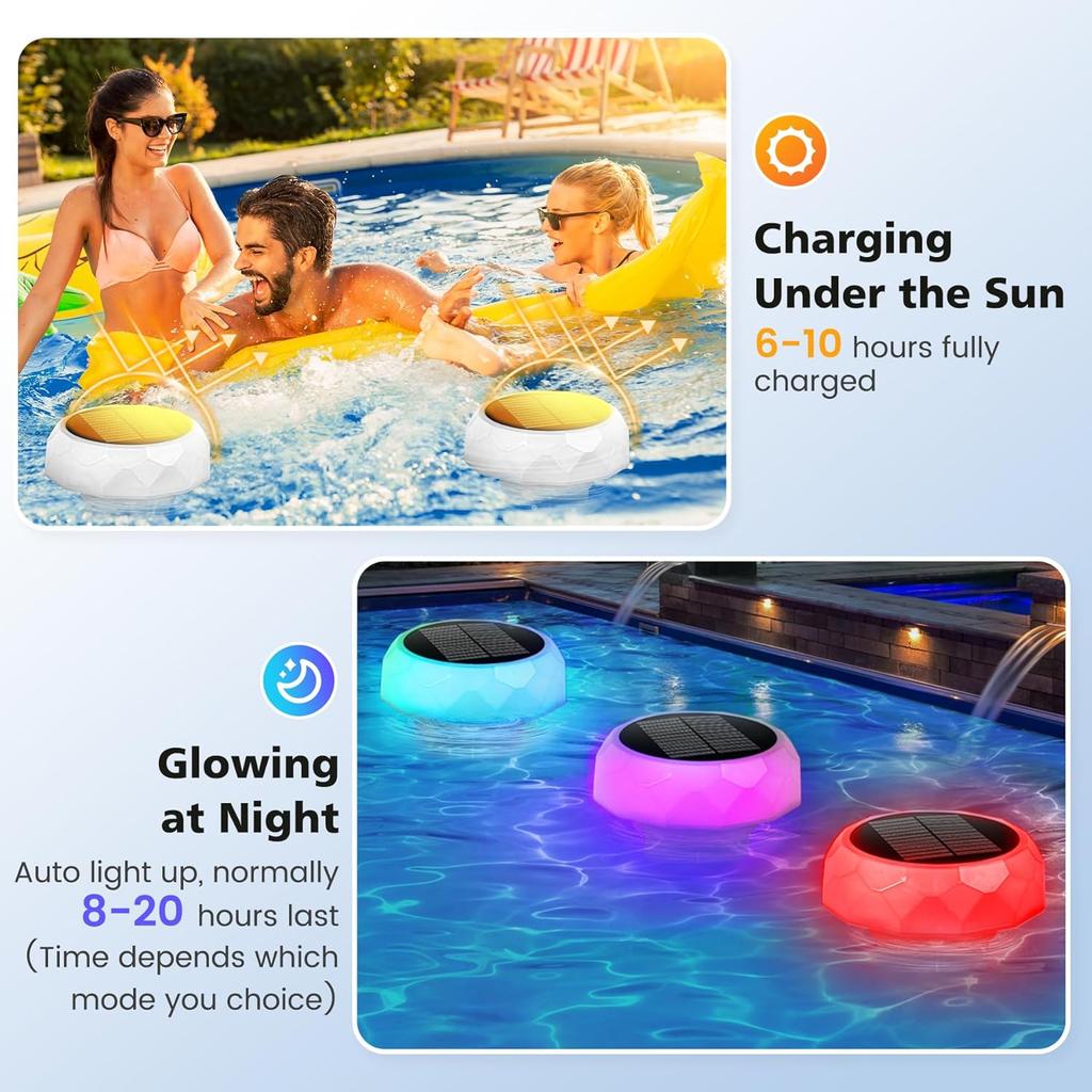 Gusio Solar Pool Chlorine Floater for Up To 3 Inch Tablets, Floating Chlorine Dispenser with Colorful Ball Light
