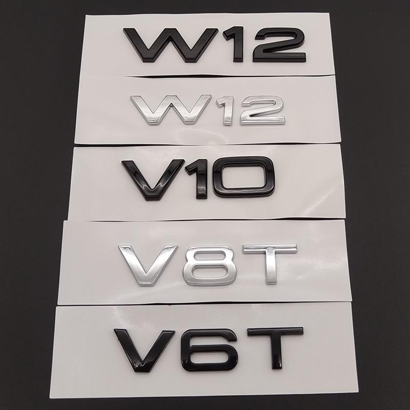 3D ABS Chromowany Czarny Logo V6T V8T V10 W12 Emblemat Litery Odznaka Naklejka Samochodowa Do Audi A6 A7 S4 S5 S6 S7 Q7 A8 R8 SQ5 TT Akcesoria