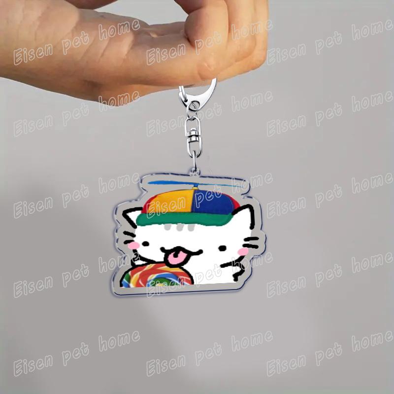 Cute Cat Cartoon Keychains for Accessories Bag Funny Meme Kawaii  Strawberry Kitten KeyChain Ring Jewelry Fans Gifts Keyrings