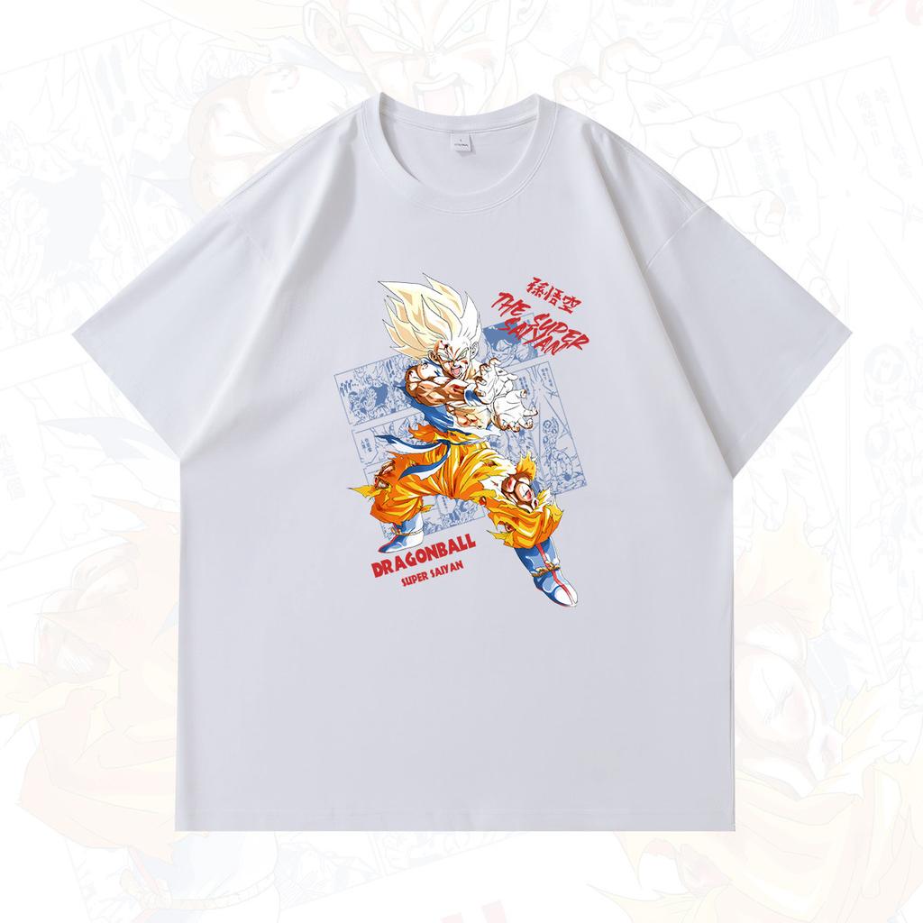 Dragon Ball Anime Peripheral Printed Japanesestyle Pure Cotton Shortsleeved Tshirts for Men and Women Super Saiyan