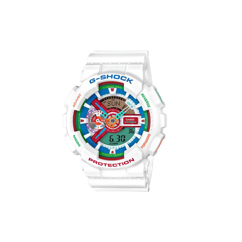 

Casio LCD/pointer dual display series, colorful contrasting colors, fashionable and energetic street classic pointer dual display dial, GA-110MC-7A білий