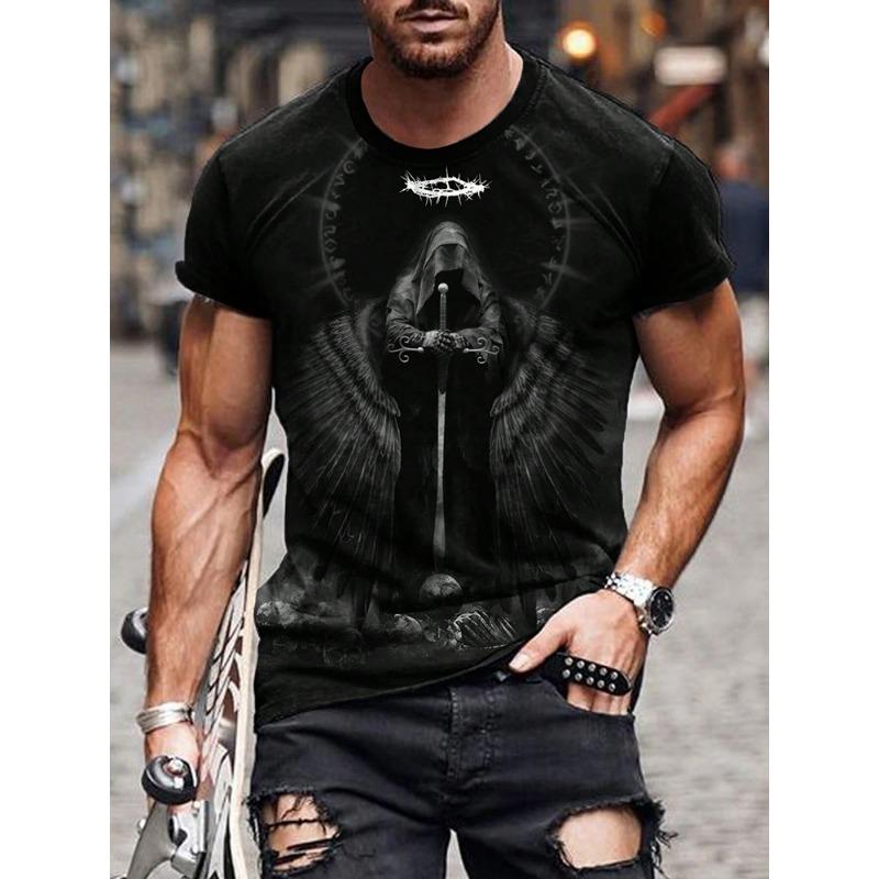 Summe Street Men's T-shirt Skull Print Men's T-shirt Casual Short-sleeved Top Outdoor Sports Fashion Men's T-shirt Clothing