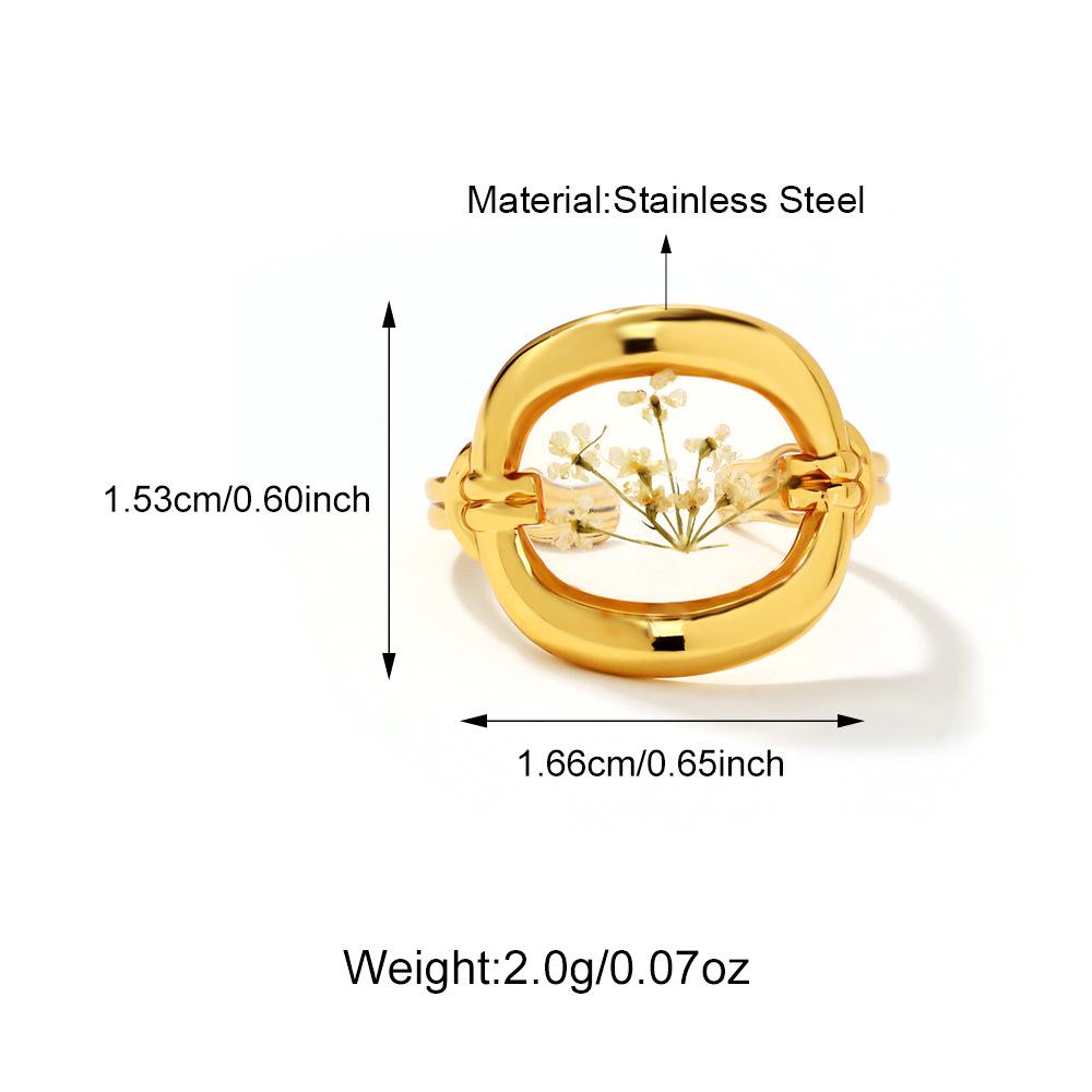 18K Gold Stainless Steel Clover & Daisy Flower Ring for Women