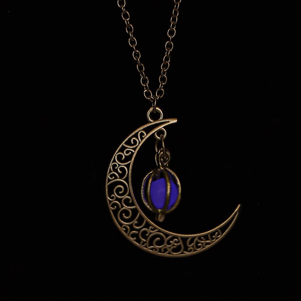 Fashion Xmas Gifts Luminous Necklace Silver Plated Glow In The Dark Moon&Pumpkin Pendant