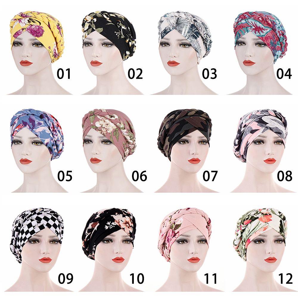 Caps Floral Print Soft Cotton Head Wrap Women Braid Hijab Cancer Chemo Caps Ladies Muslim Turban