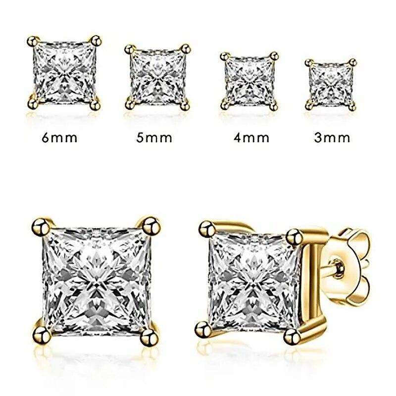 S925 Sterling Silber Ohrstecker für Frauen 4-Krallen Quadrat Zirkonia Ohrring Hochzeit Verlobung Braut Diamant Schmuck Geschenk