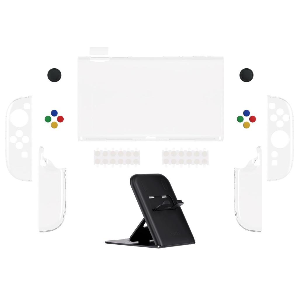 PlayVital Clear Series Průhledné tvrdé pouzdro pro Switch 2 Kompatibilní s dokovací stanicí Ochranný kryt odolný proti poškrábání s úchopem Skládací stojánek Krytky na palce