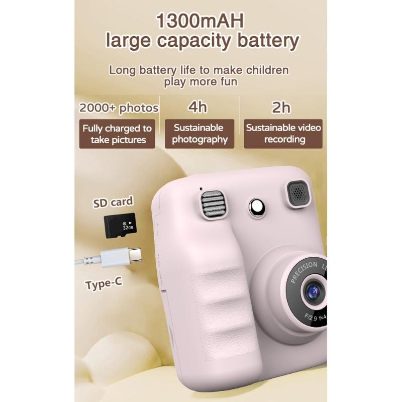 Kids Instantly Print Camera With 1Roll Thermals Paper For Creative Photography Featuring Clear Imaging Filter Effects