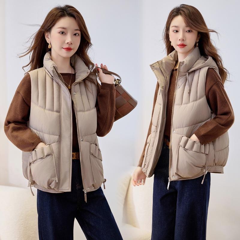 Short Hooded Down Cotton Vest Women's Autumn and Winter New Loose Versatile Cotton Vest Outer Wear Cotton Vest
