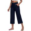 Women Elastic High Waist Casual Fit Wide Capris Leg Pants Yoga Leggings Soft Gym With Pockets