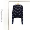 SheTu Women's Polo Collar Striped Knit Pullover