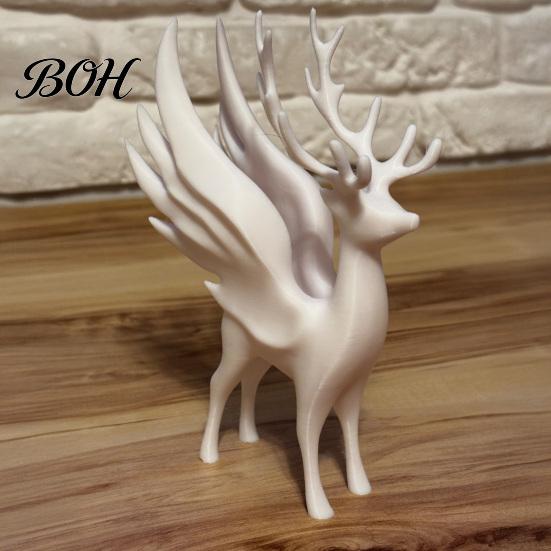 Angel Wing Reindeer Sculpture Christmas Elk Statue with Wings, 3D Printed Figurine, Modern Antler Deer Decor Standing for Dining Table, Fireplace,