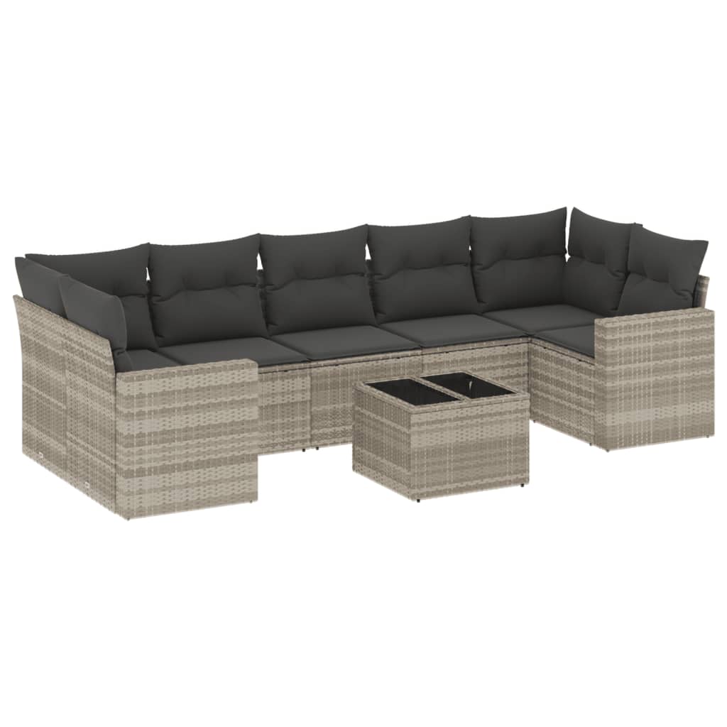 Vidaxl 8-Cz. Garden Furniture Set, Cushions, Light Grey Poly Rattan