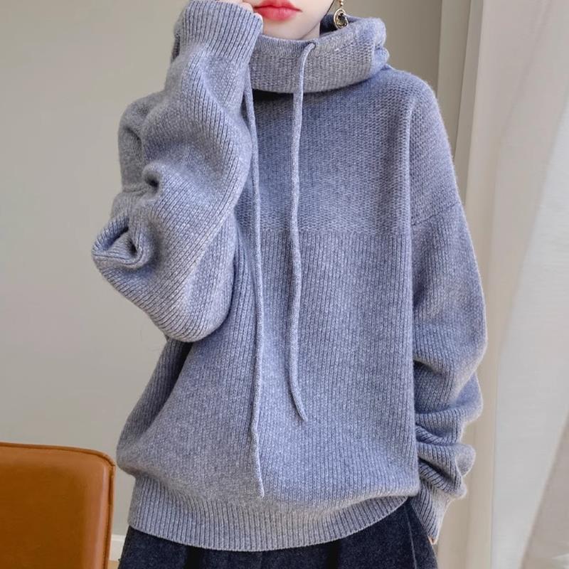 Thickened Knitted Sweatshirt Women's Autumn Winter Warm Loose Hoodie Lazy Style Casual Long Sleeve Hooded Sweater