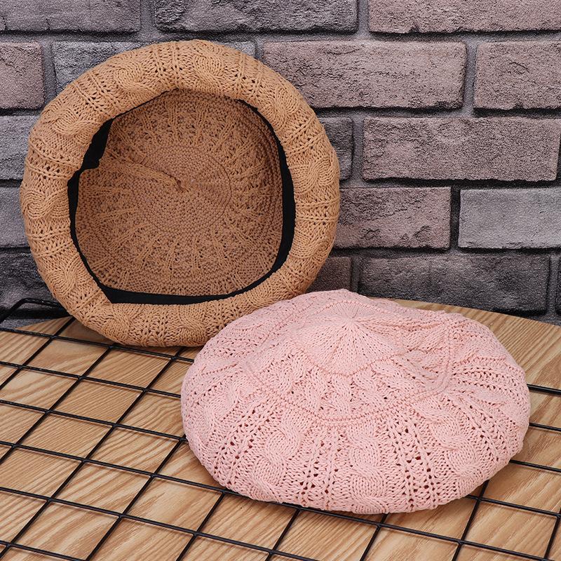 Summer Women's Knitted Beret Hat Solid Color Simple Korean Version Beret Outdoor Travel Casual Hat