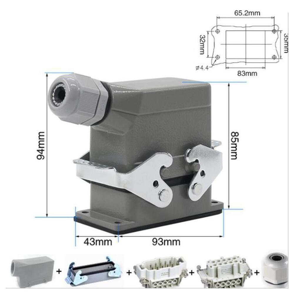 ABBY-Rectangular Heavy Duty Connectors Pin 16A 500V Waterproof Aviation Plug Side Line Connector