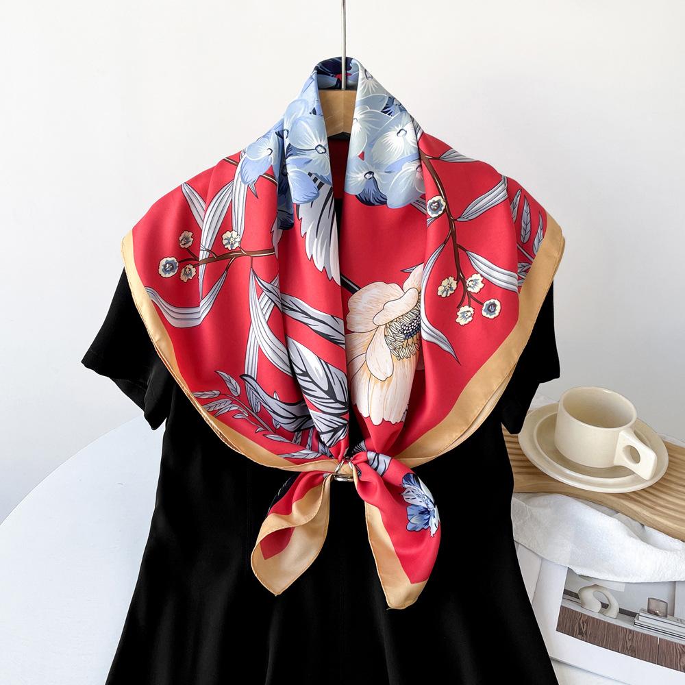 Hedvábný šátek Květinový design Vznešený a elegantní Prodyšný Čtvercový šátek Šál Vázání do vlasů Keprový Silný a tenký Šátek na ochranu před sluncem