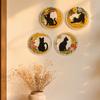 Healing Atmosphere Wall Art 4Pcs Wooden Cat Decor, 2D Flat Round with Flower Creative Animal Hangings Moon Elements, Lightweight Decorative