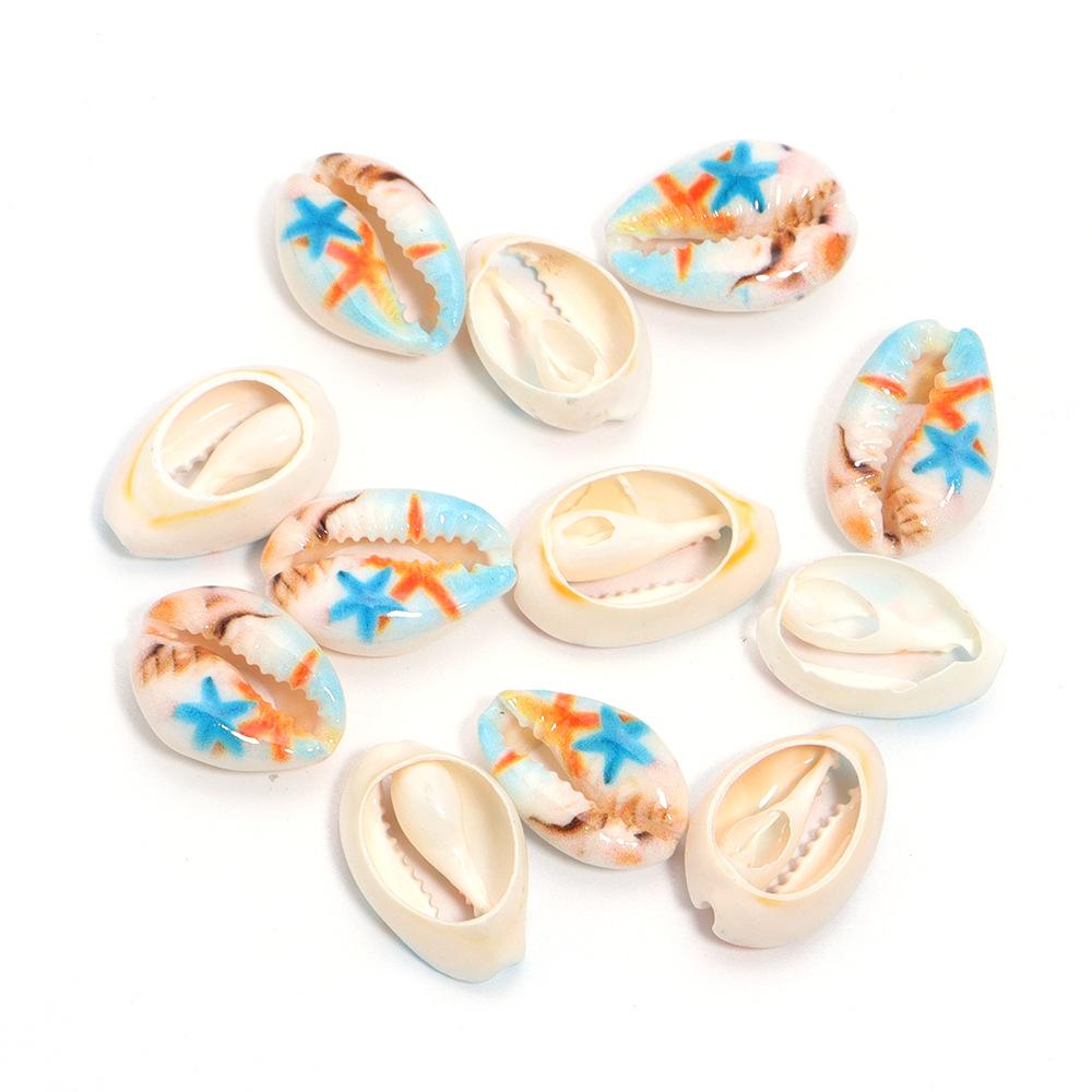 5pcs Fun Creativity Beach Style Retro Random Color Mix Painted Print Shell Beads Jewelry Charm Making DIY Fashion Accessories