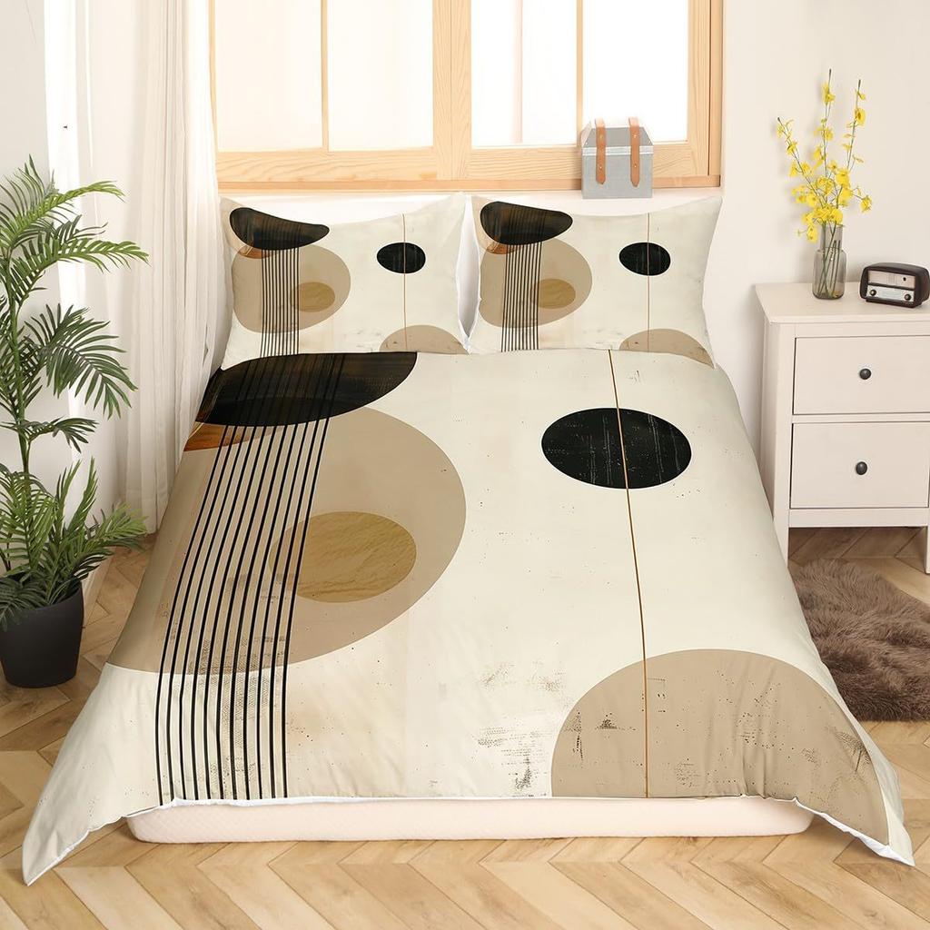 Mid Century Modern Påslakan Set King Abstrakt Geometriska Balansformer Regnbåge Sol Cirklar Boho Täcke Överdrag Sängkläder Set