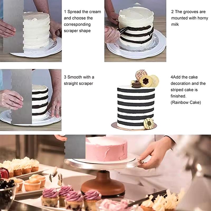 Stainless Steel Cake Scraper Double Sided Patterned Stripe Edge Cake Decorating Comb Smoother Scraper Pastry Cutter