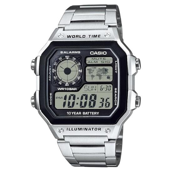 CASIO AE-1200WHD-1AJF Men’s Digital Watch Silver | Casio Collection | Stainless Steel | World Time | 100m Water Resistant | Japan Genuine Product
