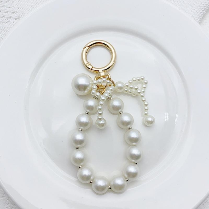Stylish Bowknot Keychain Faux Pearls Bowtie Pendant for Women's Handbags and Backpacks Colorful Key Chain Bag Ornament