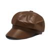 Pu Leather Octagonal Hat For Women Autumn Winter British Retro Newsboy Cap With Sun Protection And Warmth