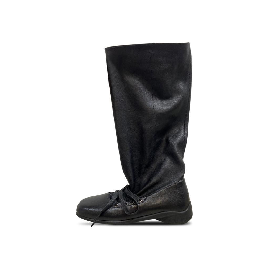 Super soft lambskin~ leather square head pleated western pile boots women's retro thick-soled big tube circumference knight boots long boots