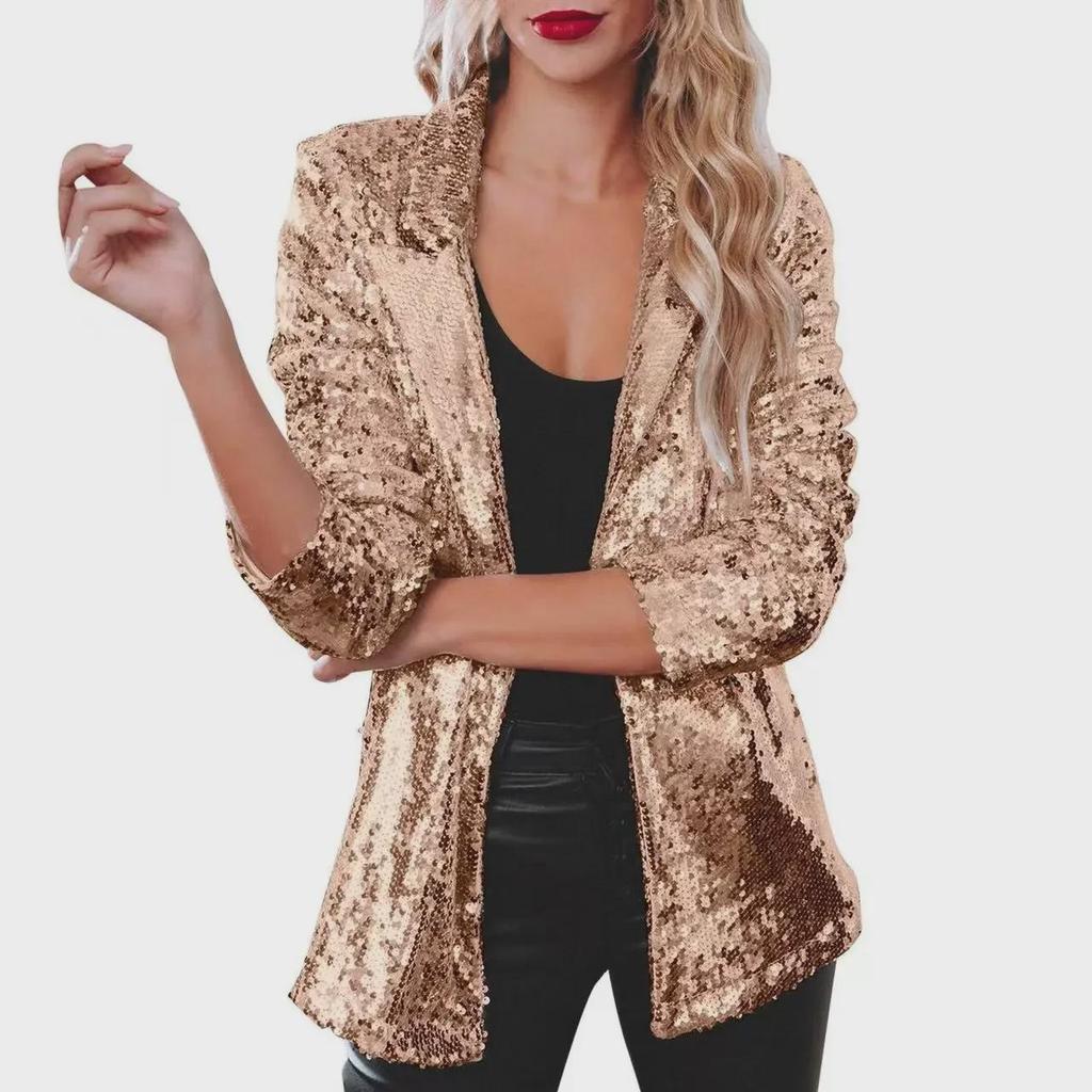 European & American Sequin Lapel Suit Jacket: Casual Long Sleeve Commuter Style