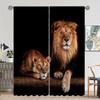 2PC Lion & Lioness Curtains - Majestic Wildlife Print Window Drapes for Living Room Bedroom Decor
