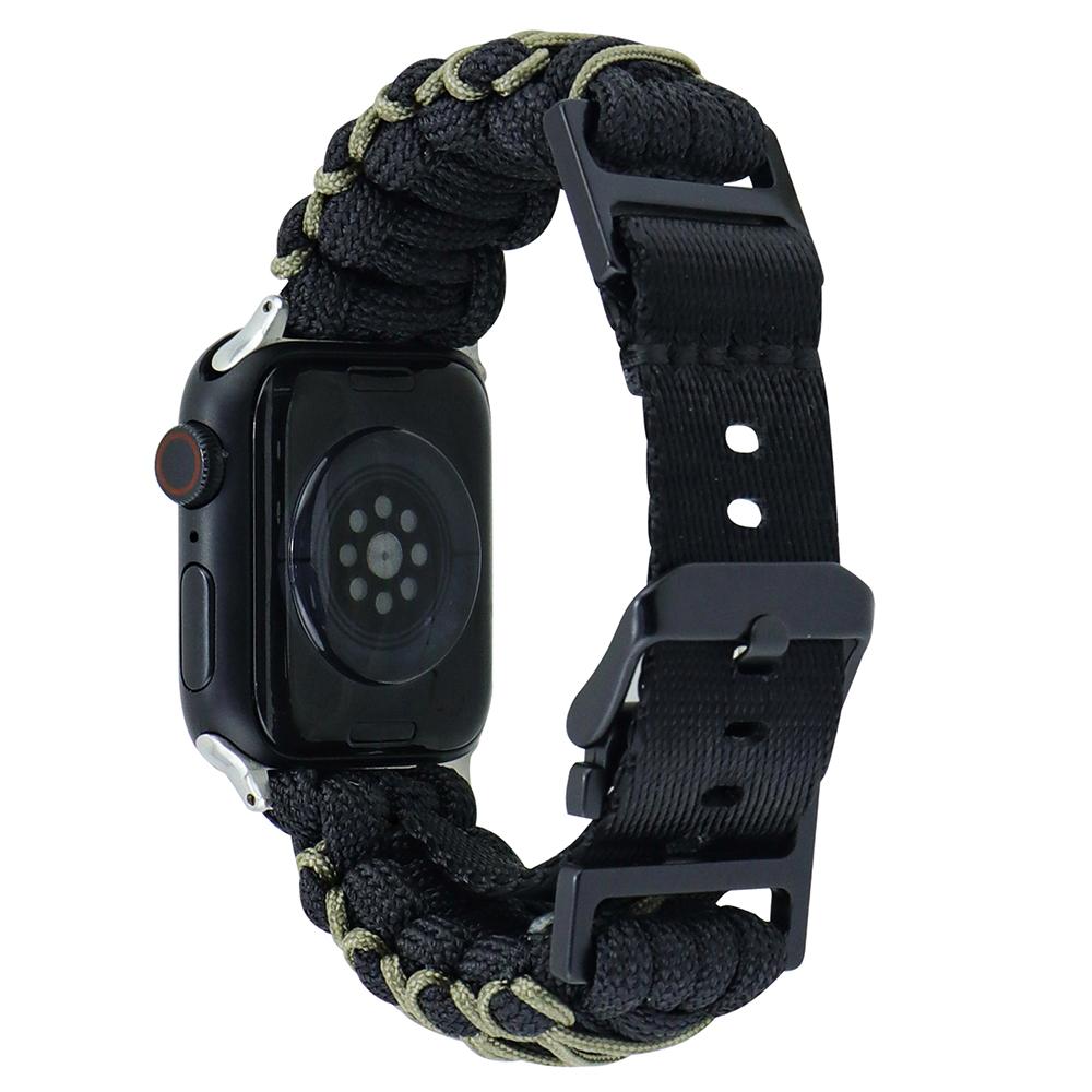 

Nylon Rope Strap for Apple Watch 10 46mm/Ultra 2/Ultra 49mm/9 8 7 45mm/SE (2023) SE (2022) SE 6 5 4 44mm/3 2 1 42mm Wrist Band Black+Army Green