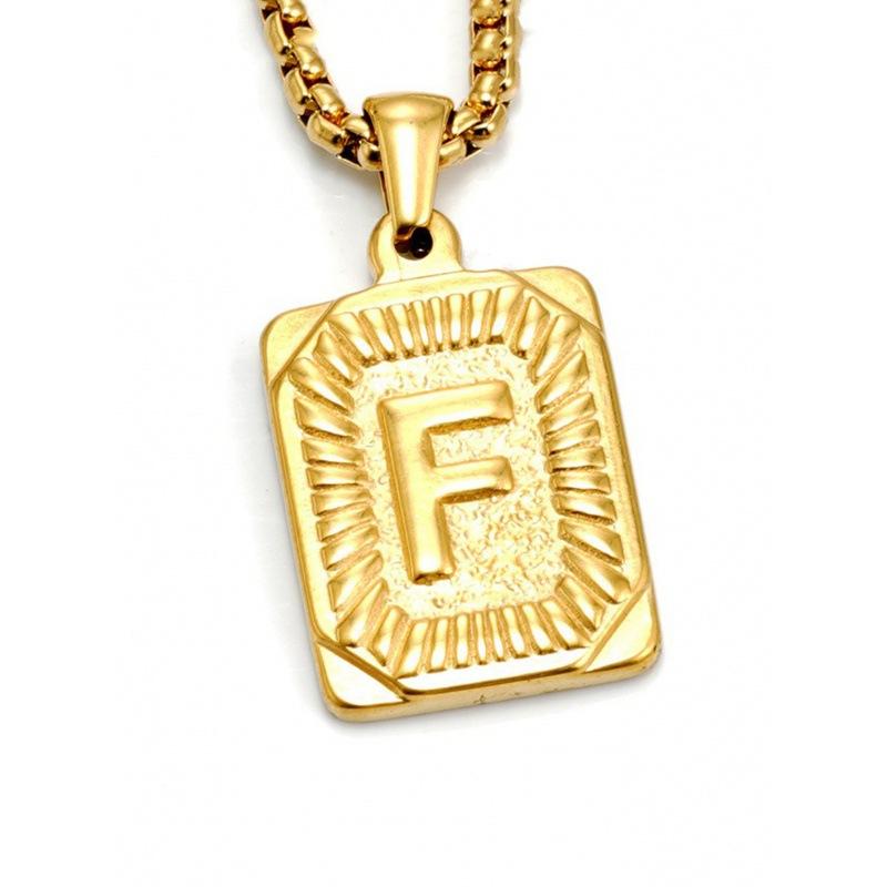 Necklace Jewelry Men's 18K Gold Square Double-sided 26 English Letter Pendant Titanium Steel Necklace