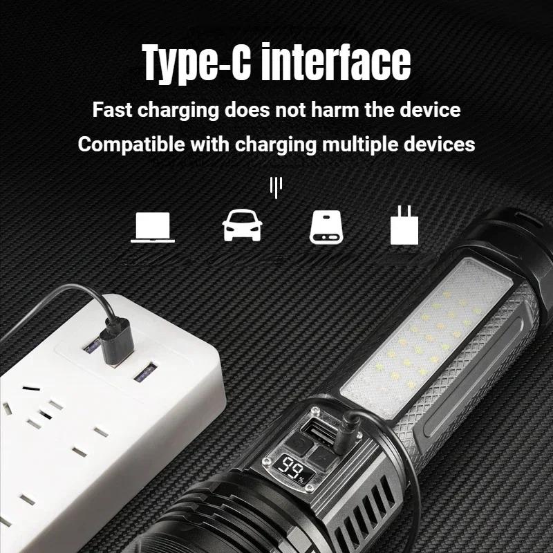 Powerful 5400mah LED Flashlight 3*18650 Battery Zoomable White Laser Torch Type-C Charging Outdoor Camping Tactical Lantern