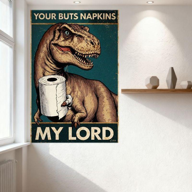 Vintage T-Rex Toilet Paper Metal Tin Sign - 'YOUR BUTTS NAPKINS' Retro Cartoonish Iron Poster for Bar Pub Home Wall Decor