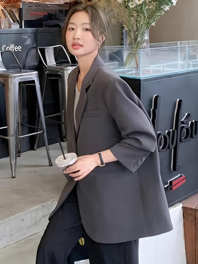 Dámský šedý blejzr: Vysoce kvalitní neformální bunda pro drobné postavy, korejský styl, jaro/podzim 2025