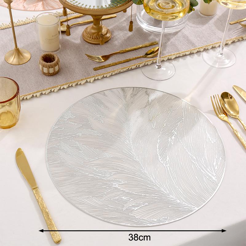 Round Luxury Placemats Non-Slip Table Mats Heat Resistant Pressed Vinyl Place Mats For Dinner Table Decor Kitchen Accessories