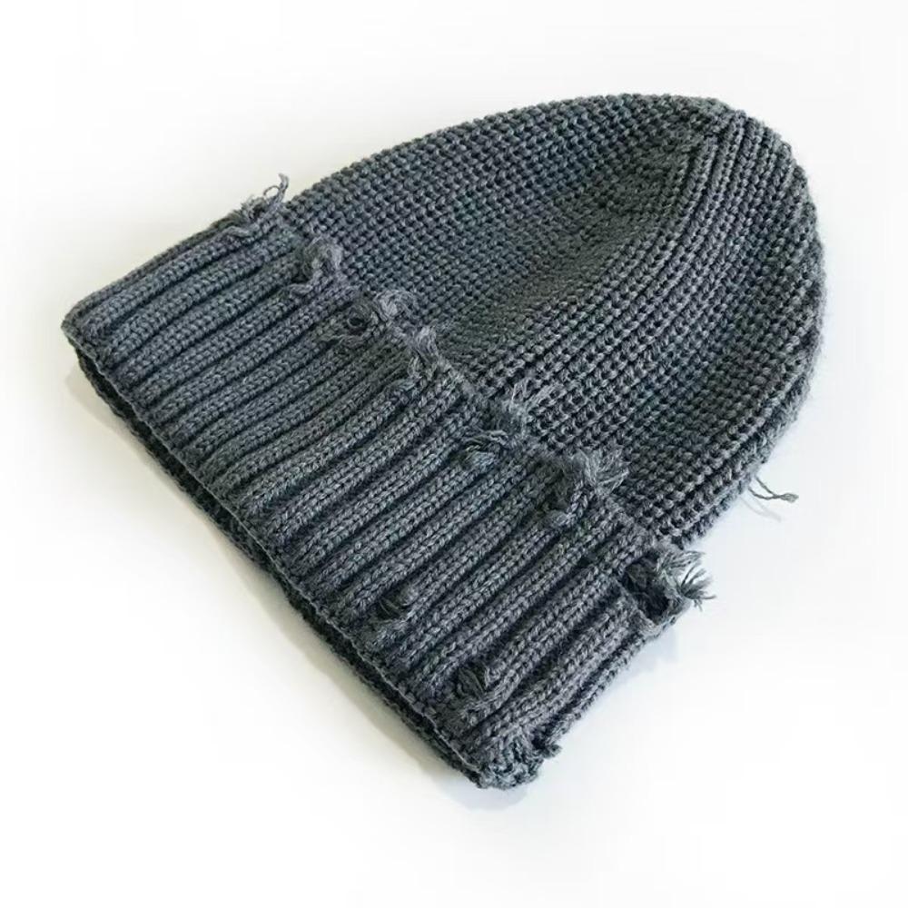 

Solid Color Knitted Hat Thickened Hip-Hop Hat New Pompoms Hat Unisex сірий