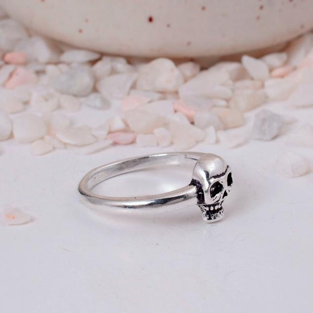 Simple Skull Silver Plated Ring | Minimalist Gothic Biker Brass Jewelry | Edgy Statement Gift for Him/Her