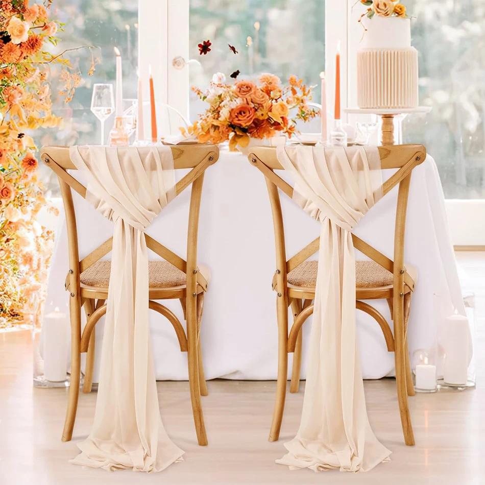50PCS 17x250cm Chiffon Wedding Chair Sashes Setting  Sage Green Gauze Sheer Vintage Birthday Party Festival Chair Decoration