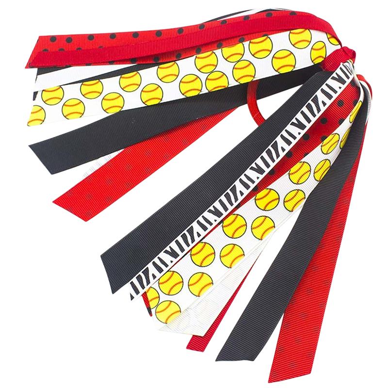 Soccer Ponytail Holders for Women Red Black Glitter Hair Ribbons Streamer Soccer Elastic Hair Ties Band Scrunchies Game Day