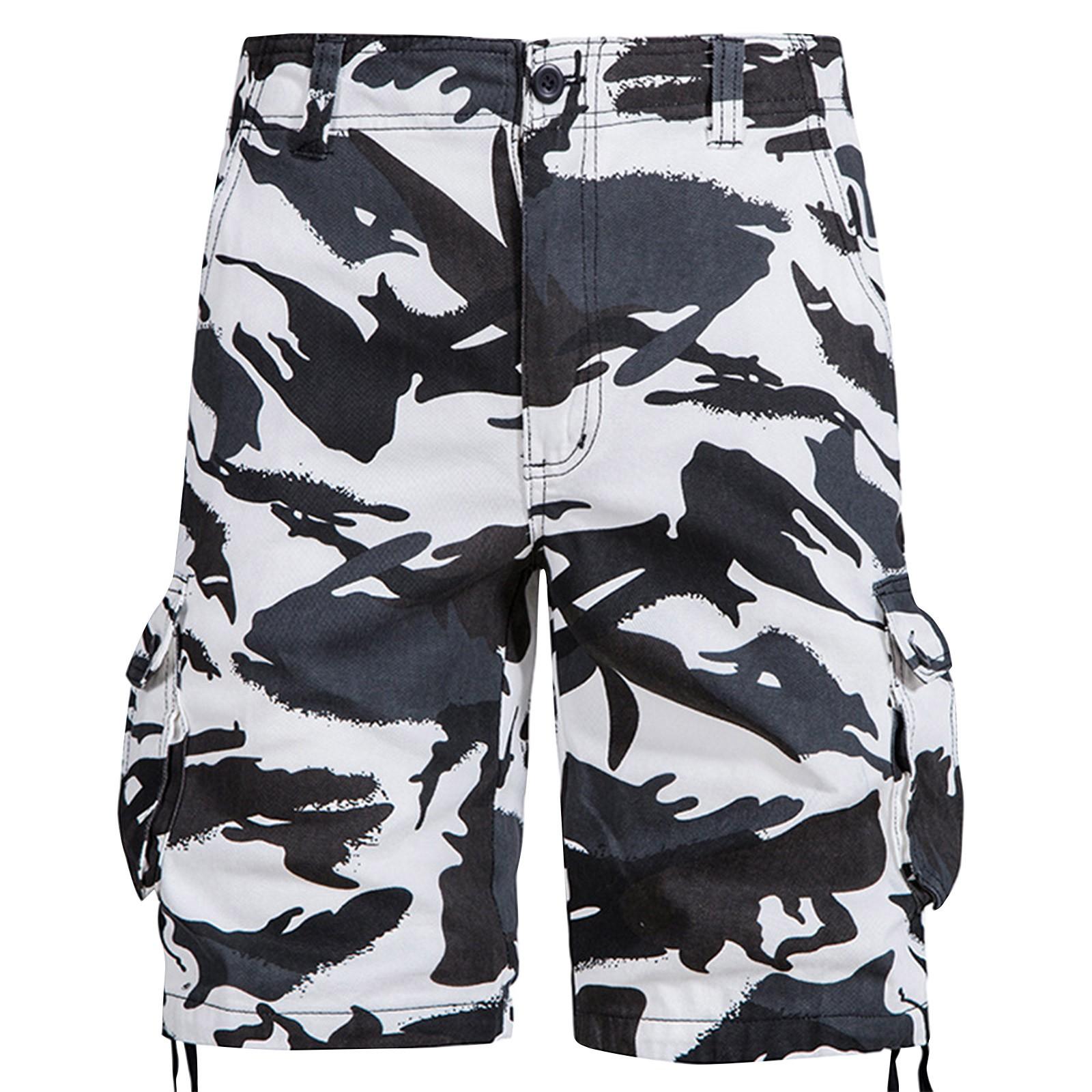 Men s Summer Multi-Pocket Cargo Shorts Men s Casual Fashion Solid Color Loose Cargo Shorts 36
