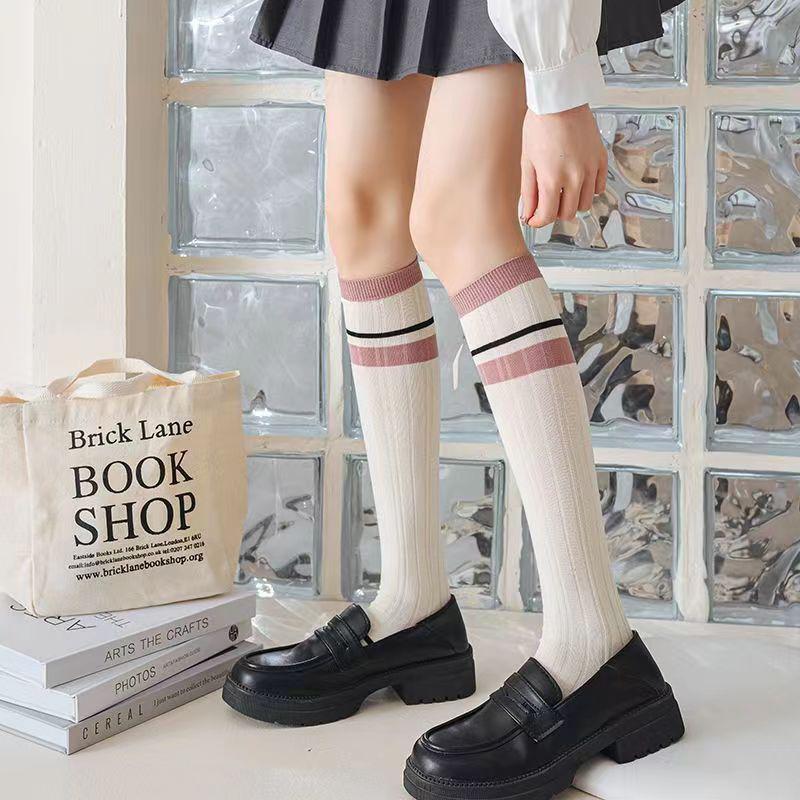 Women Stockings Knee High Colorful Stripe Long Socks Thin Summer For Lady Girls Student Socks School Party Comfortable Knee Sock