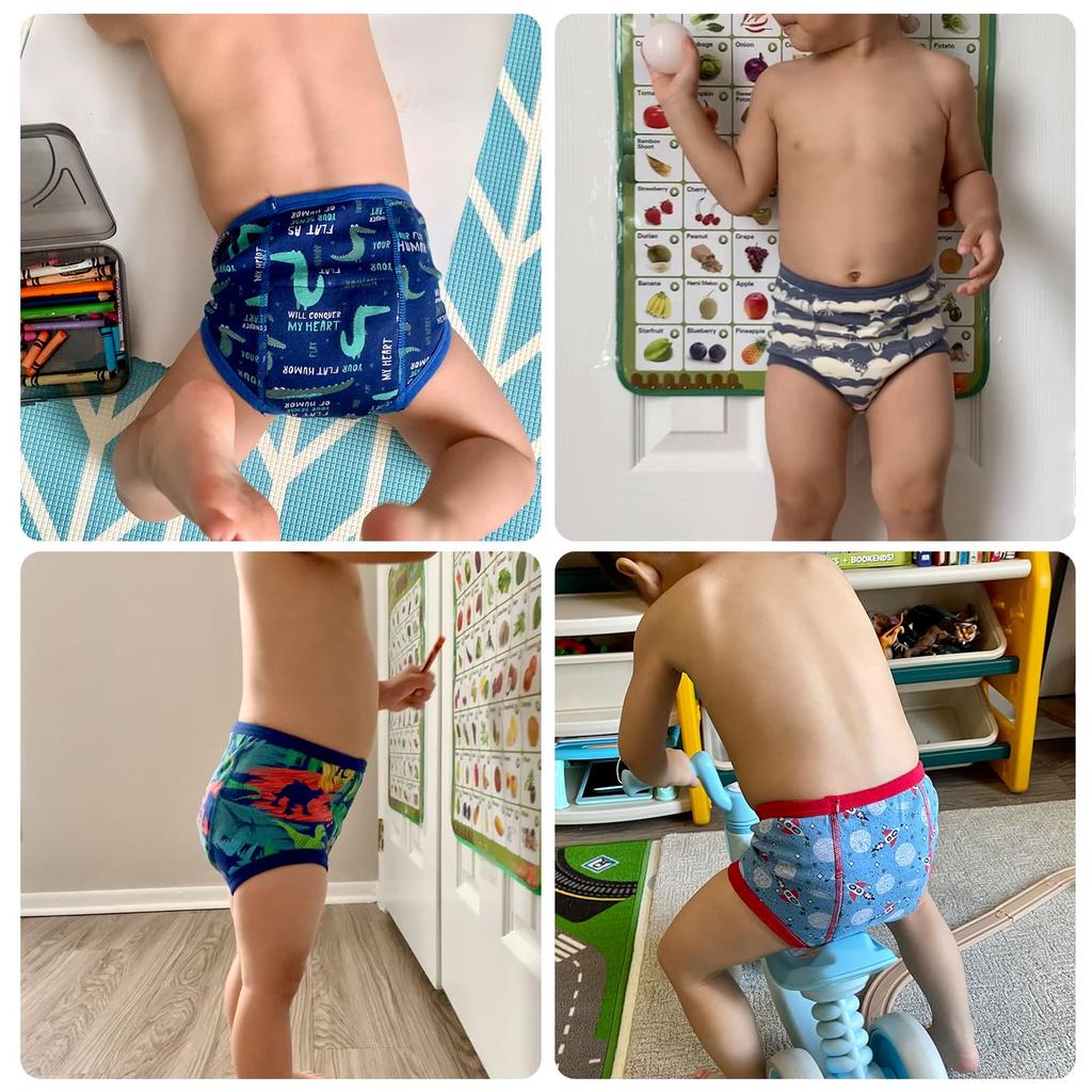 Pantaloni de antrenament din bumbac pentru bebeluși MooMoo, foarte absorbanți și pentru antrenamentul la oliță al copiilor mici, cu bumbac natural impermeabil pentru băieței și set de 4 pantaloni,