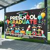 Preschool Graduation Banner Outdoor Backdrop Graduation Decorations 71x43 Inches 2025 Congrats Grad Banner with Balloons Train Ideal for Preschool