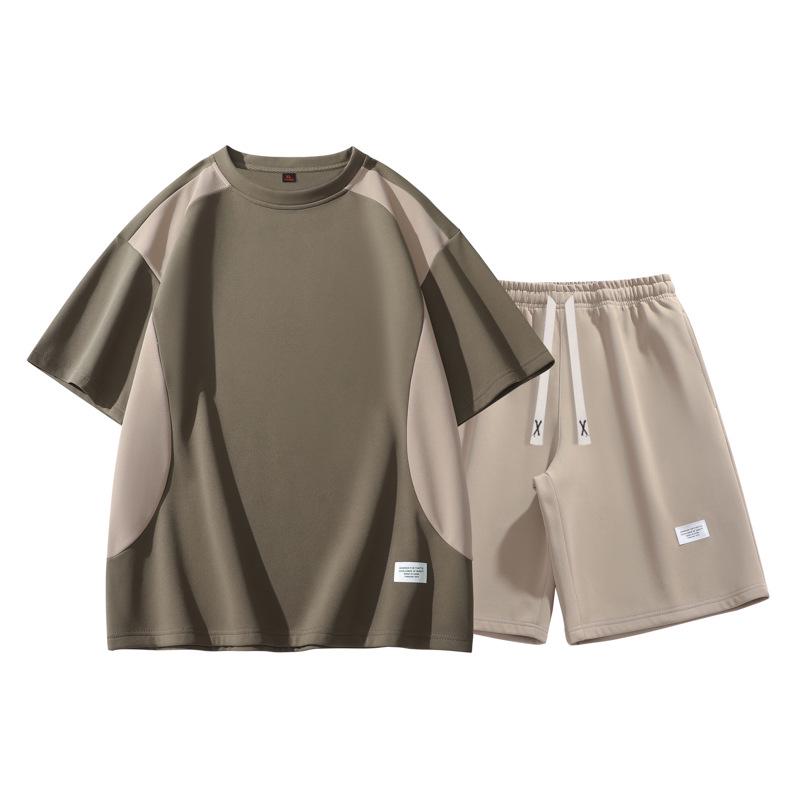 Men's Summer Set: Color Block Short-sleeve T-shirt & Mid-length Shorts, Casual Loose Fit Sports Two-piece