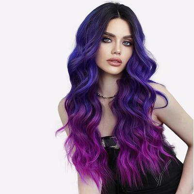 Perucă Ombre Albastru Sirenă Violet cu Dantelă Frontală – Păr Ondulat Colorat Fantezie cu Dantelă Mică Pre-Tăiată, Perucă cu Calotă Completă pentru Cosplay & Petreceri (Gradient Vivid)