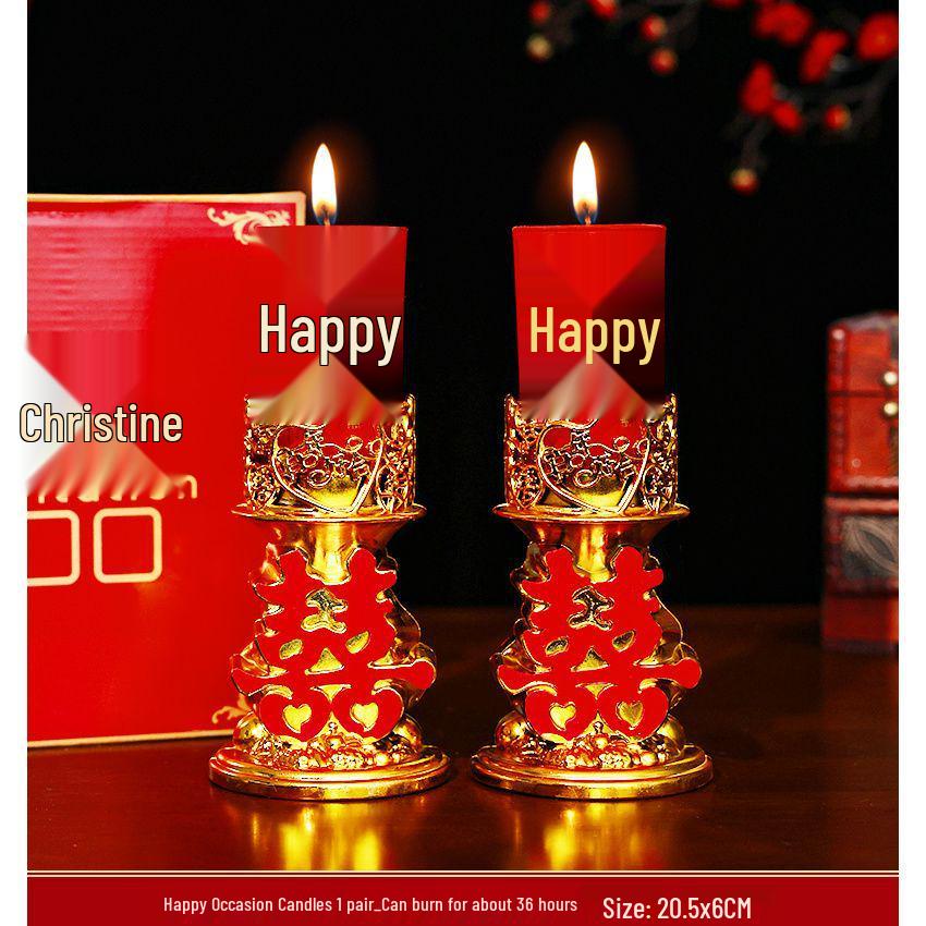 Wedding Double Happiness Red Candles - Smokeless Dragon and Phoenix Bridal Pair