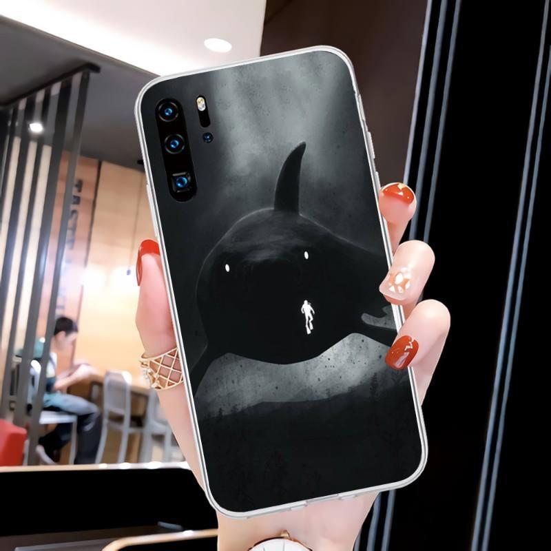 Cool Scary Shark Phone Case For Huawei P50 P40 P30 Pro Mate 40 30 Pro Nova 8 8i Y7P Honor Transparent Phone Cover