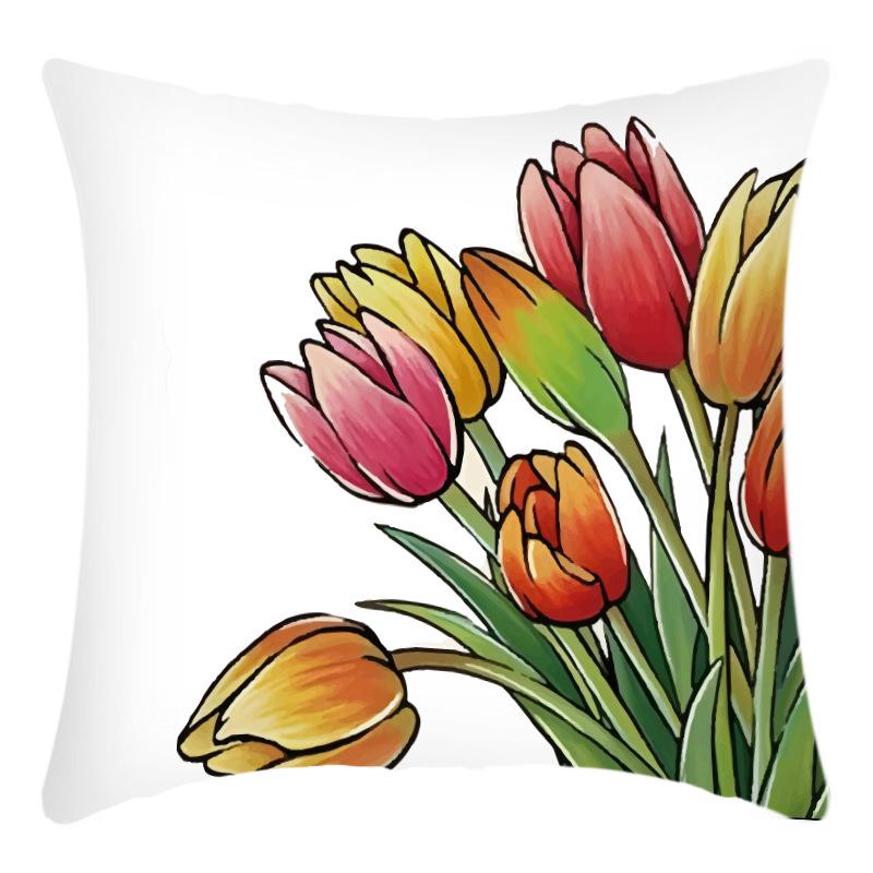 Fashionable Spring Flower Spring Elements Pillow Cover Linen Flower Cushion Pillow Cover